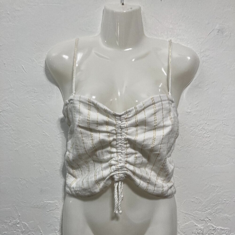 NWT Aerie Crop Gauze Top Adjustable Straps Ruched Smoked Golden Threads L/G